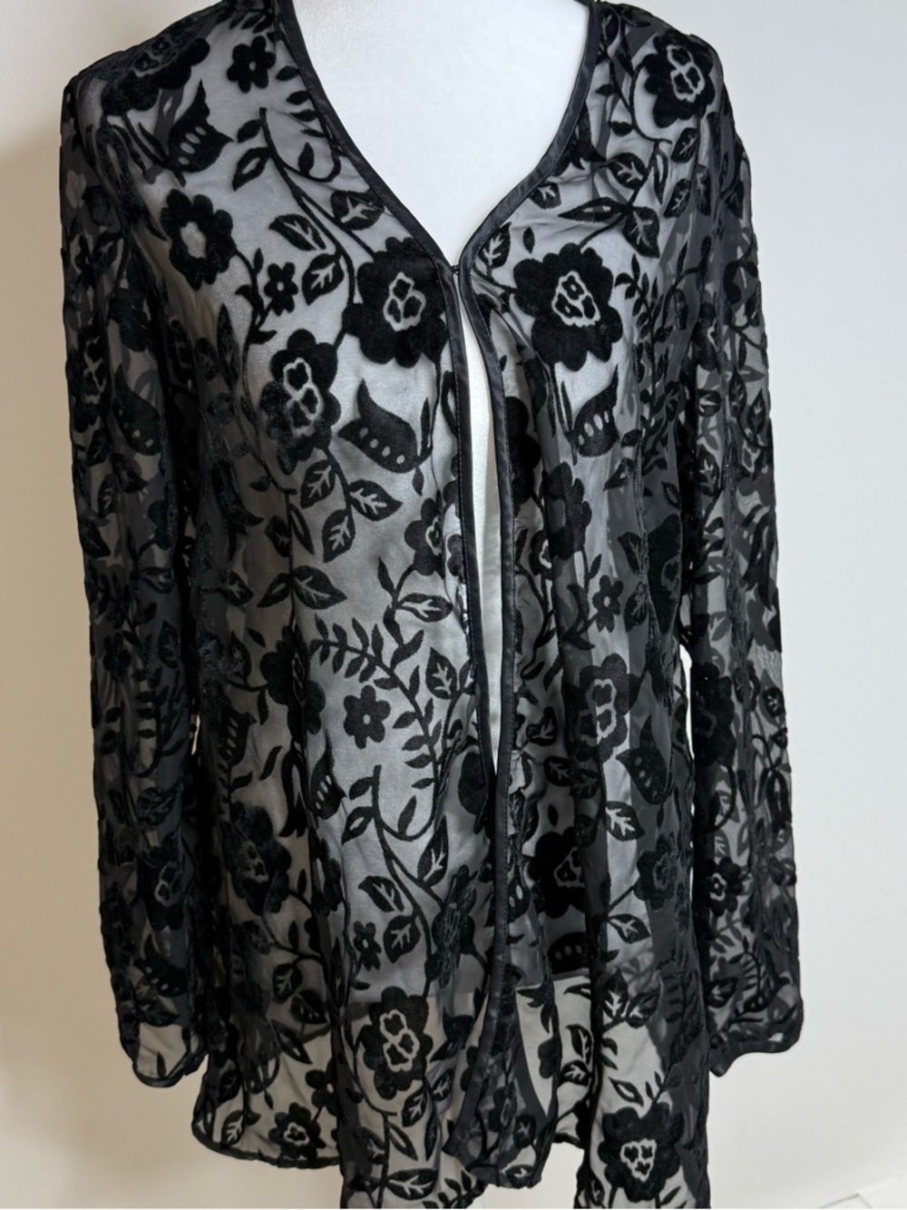 Sheer Black Floral Embroidered Long Sleeve Top - Picture 3 of 3
